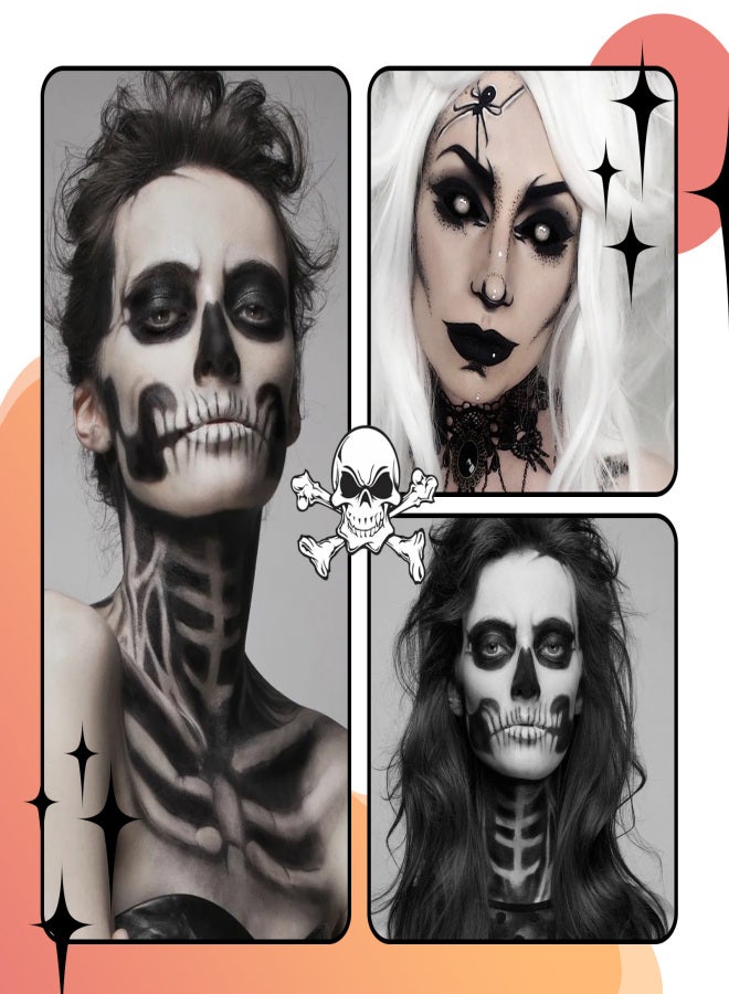 EELHOE Halloween Black and White Body Paint Body Painting Vampire Zombie Skeleton Face Makeup Paint - Image 4