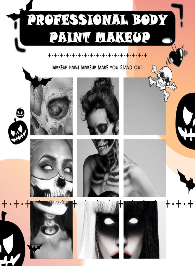 EELHOE Halloween Black and White Body Paint Body Painting Vampire Zombie Skeleton Face Makeup Paint - Image 5