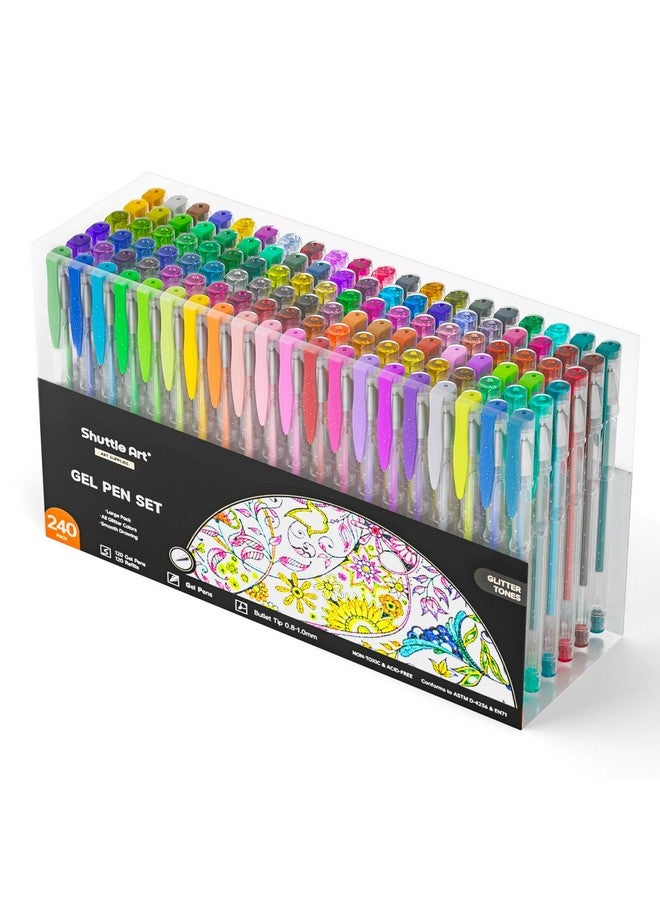 شاتل أرت مجموعة أقلام جل لامعة من شاتل آرت، 240 لونًا، مع 120 عبوة إعادة تعبئة لكتب التلوين للكبار وفنون الرسم. - Image 1