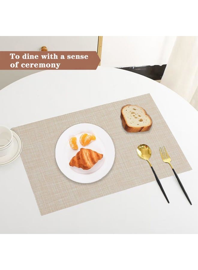 DVLOL Beige Placemats Heat Resistant Non-Slip Place mats for Dining Table, Washable Durable PVC Vinyl Woven Table Mats (Beige, 2 Pack) - Image 4