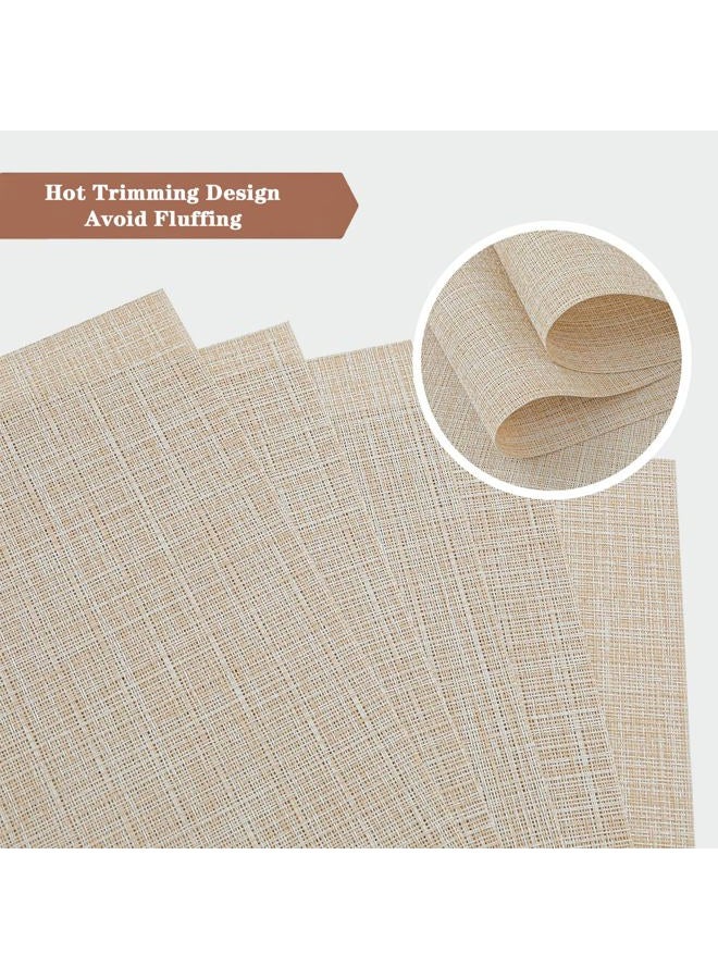 DVLOL Beige Placemats Heat Resistant Non-Slip Place mats for Dining Table, Washable Durable PVC Vinyl Woven Table Mats (Beige, 2 Pack) - Image 2