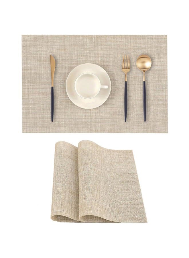 DVLOL Beige Placemats Heat Resistant Non-Slip Place mats for Dining Table, Washable Durable PVC Vinyl Woven Table Mats (Beige, 2 Pack) - Image 1