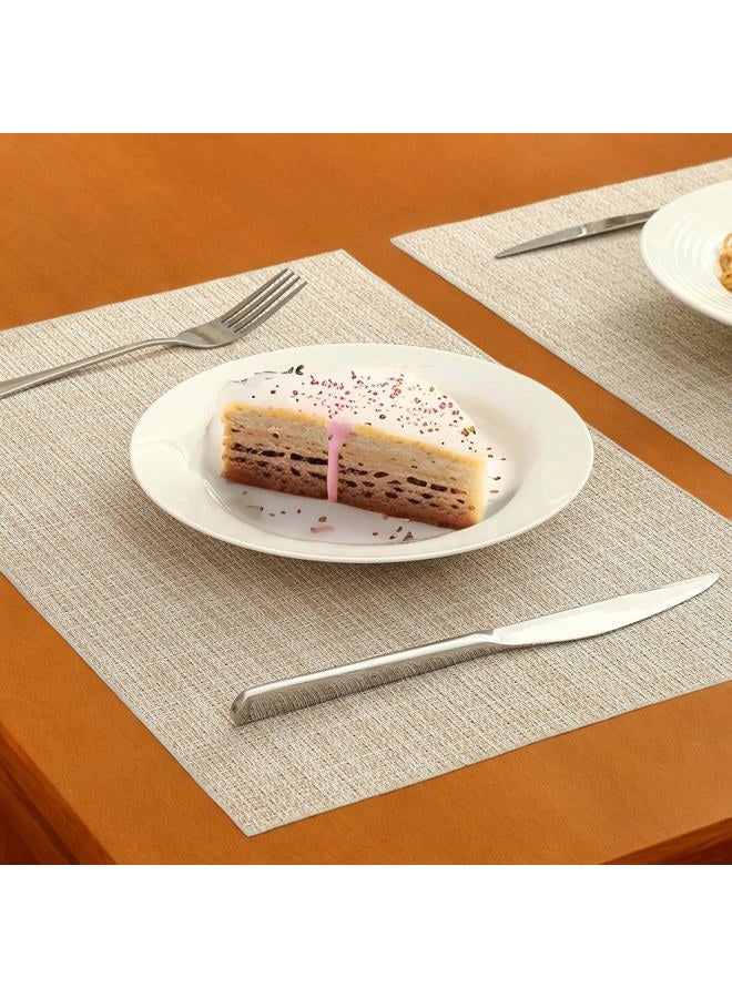 DVLOL Beige Placemats Heat Resistant Non-Slip Place mats for Dining Table, Washable Durable PVC Vinyl Woven Table Mats (Beige, 2 Pack) - Image 5