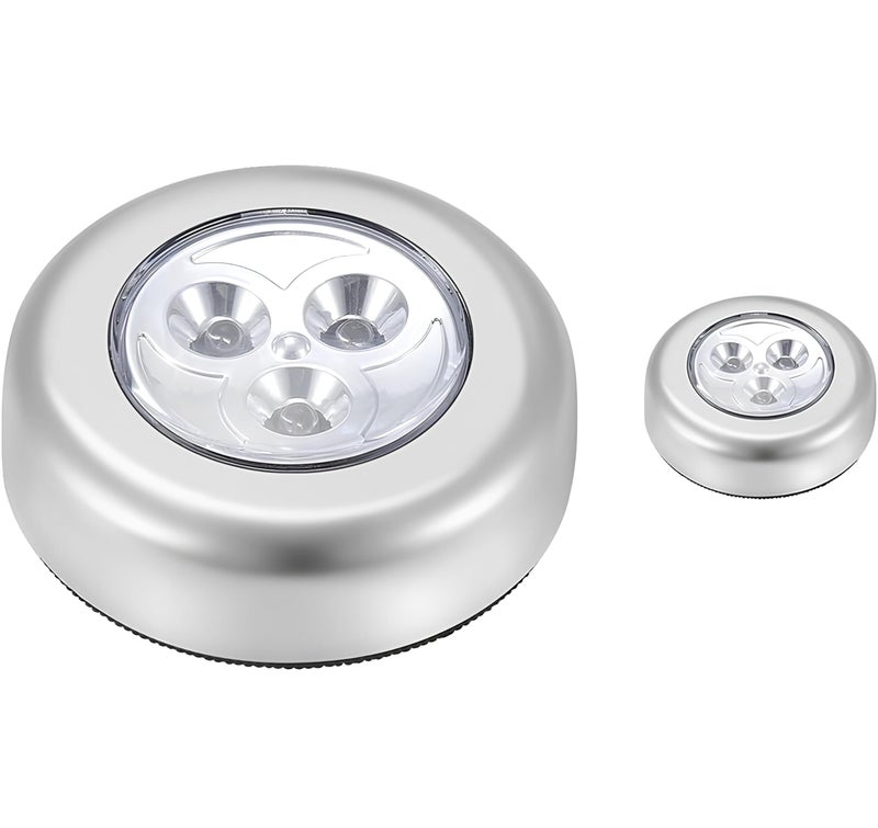 MeeTo Wireless LED Puck Light, Stick-Anywhere Closet Portable Tap Push Button Stair-Wall Lights for Cabinet, Hallway, Bathroom, Bedroom, Kitchen, 3 Battery Operated Low White Light, Pc (2) - Image 1