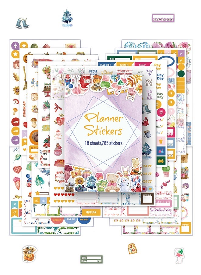 Lemon 18 Sheets, 785 Stickers Mixed Vintage Stickers, Waterproof Scrapbook Aesthetic Sticker for Daily Planner, Water Bottles, Handbook Junk Journal Stickers - Image 1