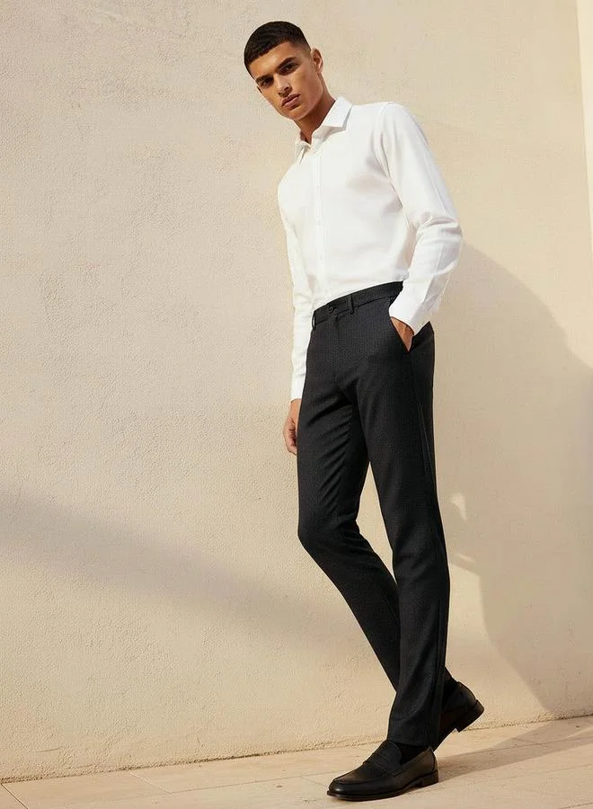 Splash FAV GREY Regular Fit Dobby Flexi Waist Formal Trousers for Men | Best Price UAE
