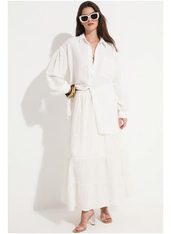JUNE June Women Cotton Gathered Detailed Maxi Skirt White  - Image 2