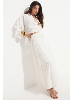 JUNE June Women Cotton Gathered Detailed Maxi Skirt White  - Image 1