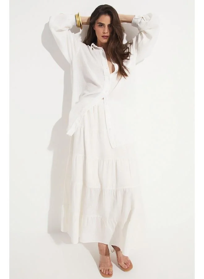 JUNE June Women Cotton Gathered Detailed Maxi Skirt White
