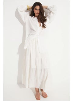 JUNE June Women Cotton Gathered Detailed Maxi Skirt White  - Image 3