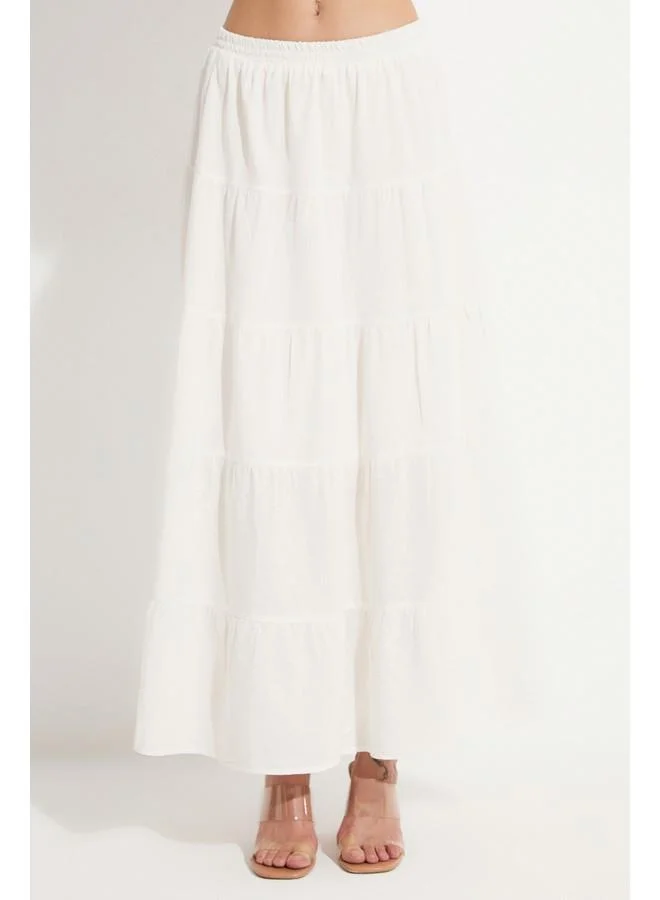 JUNE June Women Cotton Gathered Detailed Maxi Skirt White