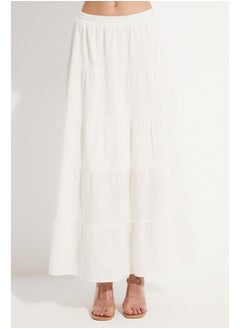 JUNE June Women Cotton Gathered Detailed Maxi Skirt White  - Image 5