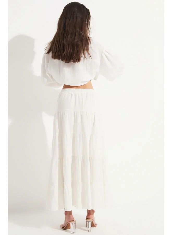 JUNE June Women Cotton Gathered Detailed Maxi Skirt White