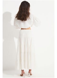 JUNE June Women Cotton Gathered Detailed Maxi Skirt White  - Image 4