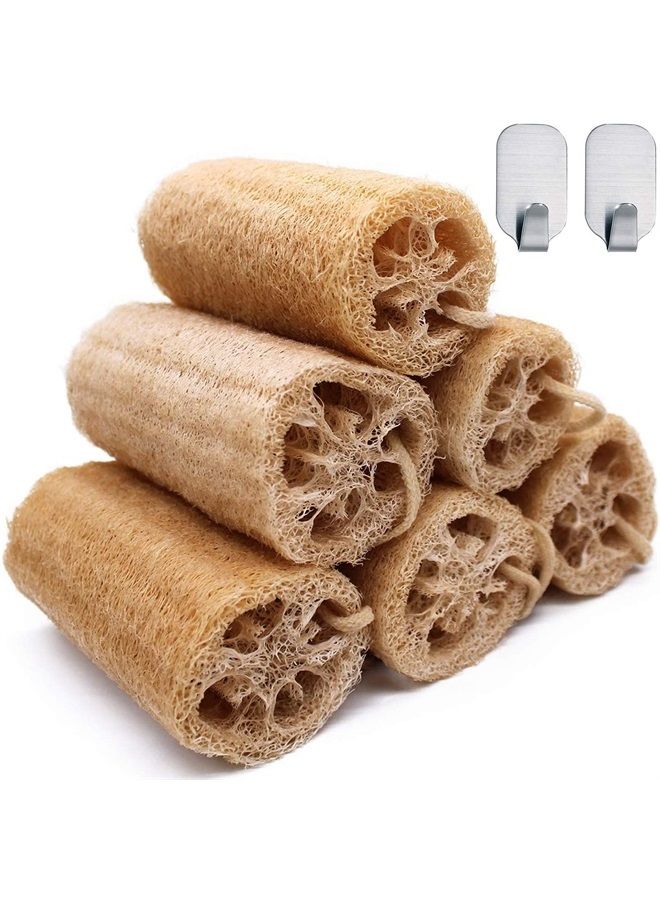 METLUCK Natural Loofahs, 6 Pack Organic Natural Bath Loofahs Luffa Exfoliating Body Scrubber Sponges for Men Women for Deep Cleaning, with 2 PCS Wall Hooks - Image 1