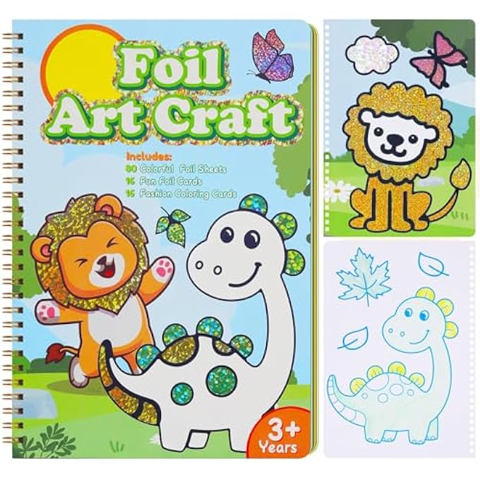 ART CRAFT TRAVEL GAME BOOK FOR KIDS, NO MESS FOIL ACTIVITY, TODDLER BIRTHDAY GIFT FOR BOYS AND GIRLS, CLASSROOM GIFT EXCHANGE, ANIMAL THEME - Image 2
