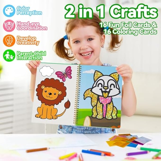 ART CRAFT TRAVEL GAME BOOK FOR KIDS, NO MESS FOIL ACTIVITY, TODDLER BIRTHDAY GIFT FOR BOYS AND GIRLS, CLASSROOM GIFT EXCHANGE, ANIMAL THEME - Image 3