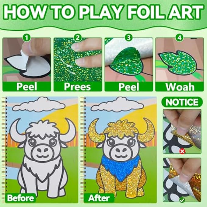 ART CRAFT TRAVEL GAME BOOK FOR KIDS, NO MESS FOIL ACTIVITY, TODDLER BIRTHDAY GIFT FOR BOYS AND GIRLS, CLASSROOM GIFT EXCHANGE, ANIMAL THEME - Image 4