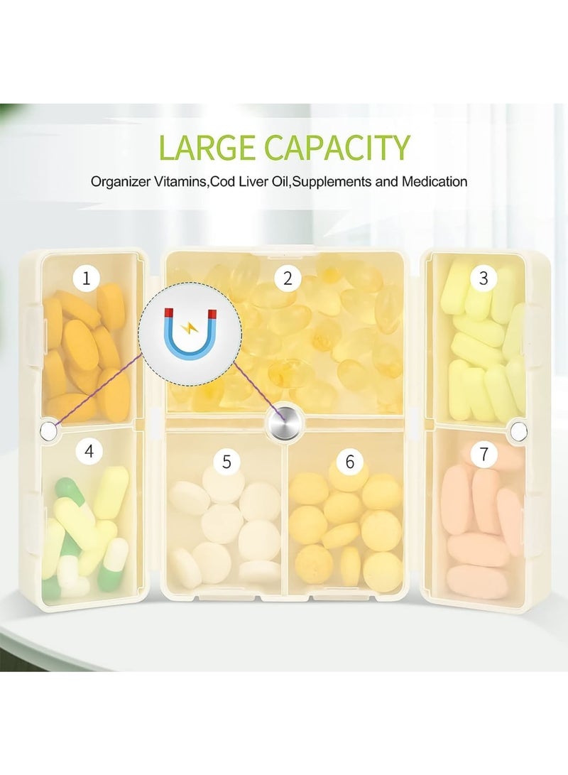 Zikra Magnetic Foldable Pill Box, 2 Pack 7 Travel Pill Organizer, Weekly Pill Organizer, Small Pill Box, Portable Pill Case, 7 Day Pill Box for Vitamins, Cod Liver Oil, Supplements and Pills, White - Image 4