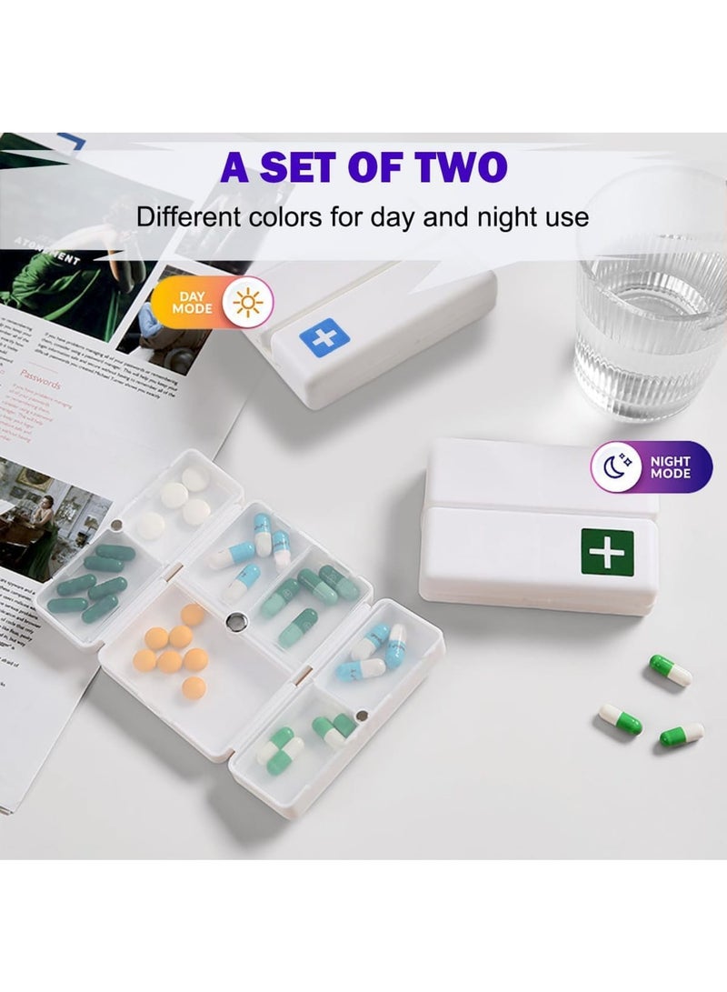 Zikra Magnetic Foldable Pill Box, 2 Pack 7 Travel Pill Organizer, Weekly Pill Organizer, Small Pill Box, Portable Pill Case, 7 Day Pill Box for Vitamins, Cod Liver Oil, Supplements and Pills, White - Image 3