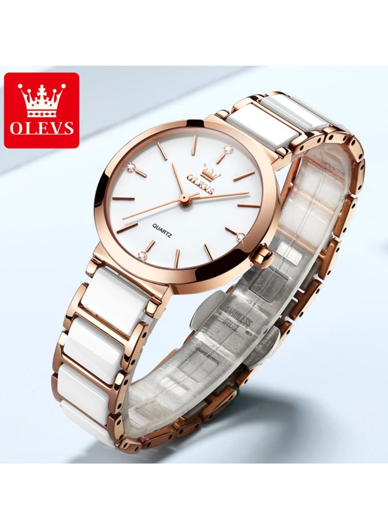 OLEVS Women's Watches Stainless Steel Ceramic Bracelet Elegant Fashion Waterproof Ladies Dress Watch Quartz Ladies Wristwatch - Image 3