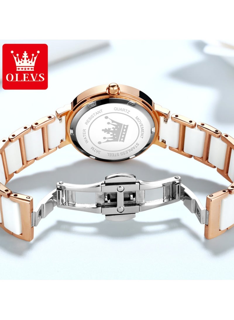 OLEVS Women's Watches Stainless Steel Ceramic Bracelet Elegant Fashion Waterproof Ladies Dress Watch Quartz Ladies Wristwatch - Image 4