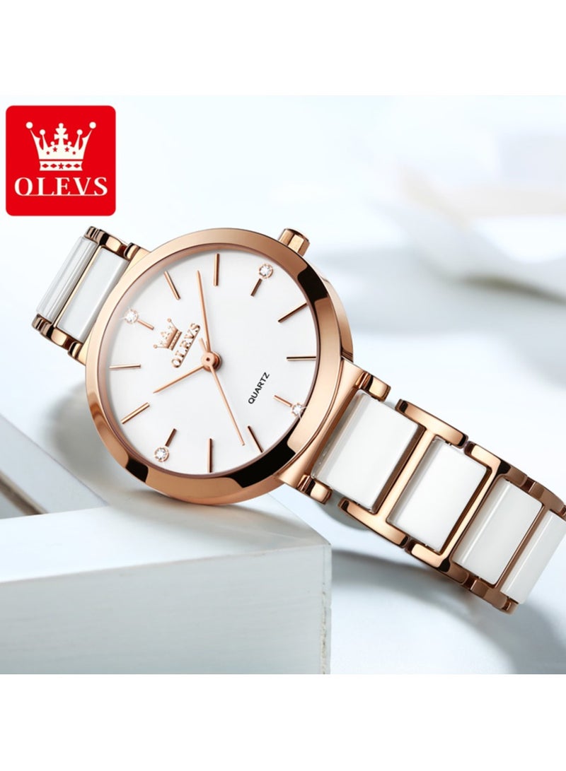 OLEVS Women's Watches Stainless Steel Ceramic Bracelet Elegant Fashion Waterproof Ladies Dress Watch Quartz Ladies Wristwatch - Image 2