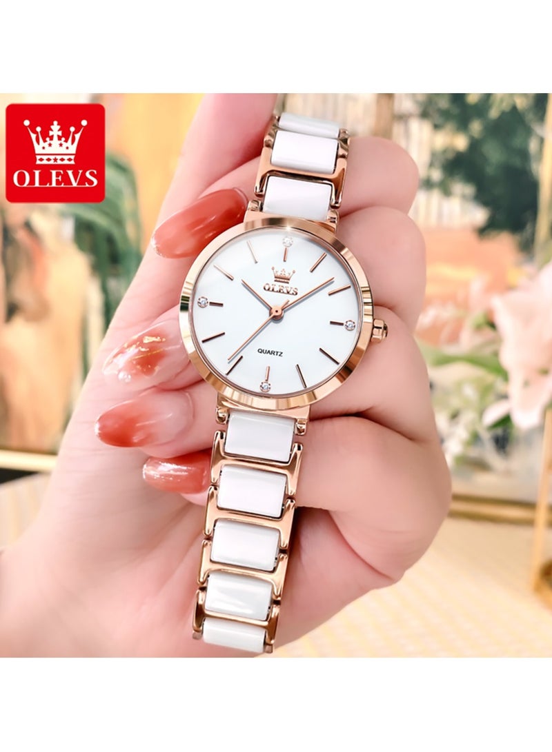 OLEVS Women's Watches Stainless Steel Ceramic Bracelet Elegant Fashion Waterproof Ladies Dress Watch Quartz Ladies Wristwatch - Image 5