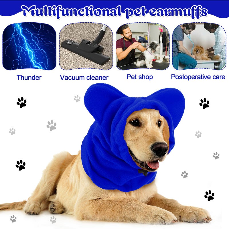 Clysee Winter Dog Hats Quiet Ears for Dogs Ear Muffs Pet Neck Warmer Scarf Hoodie Noise Protection Cover Beanie Head Wrap Costume for Pet Dog Cats(Blue,M) - Image 4