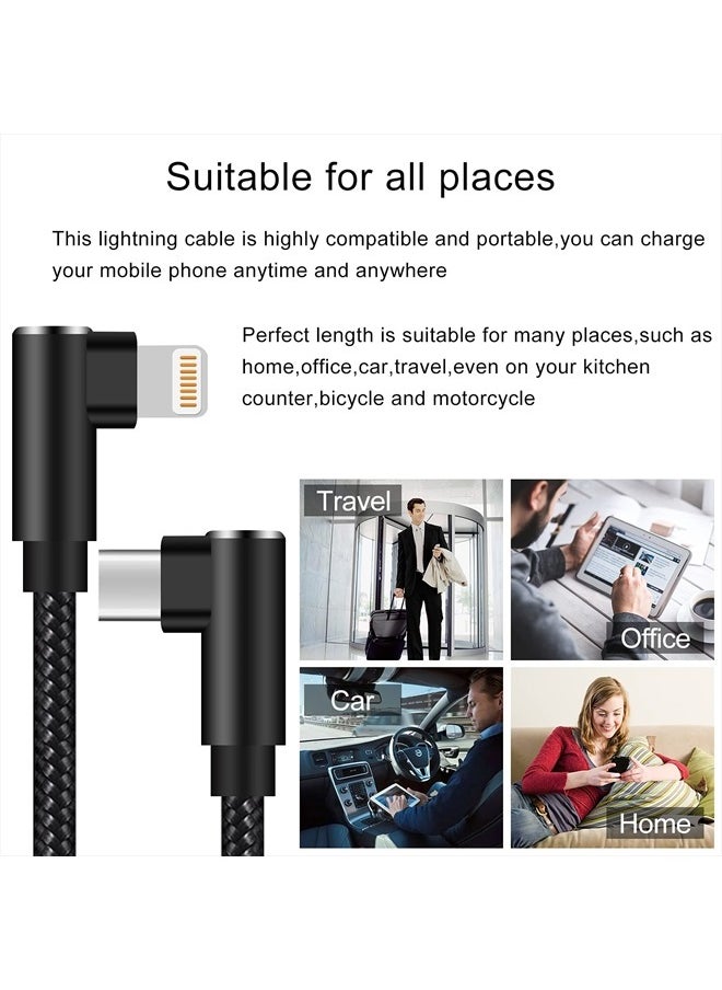 USB C to Lightning Cable 1ft 3 Pack MFi Certified Right Angle iPhone Charger 90 Degree Elbow Braided Lightning to USB C Cable for iPhone 13 12 11 Pro X XS XR 8 Plus 7 6 5 (Black)