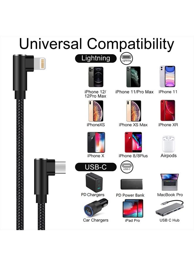 USB C to Lightning Cable 1ft 3 Pack MFi Certified Right Angle iPhone Charger 90 Degree Elbow Braided Lightning to USB C Cable for iPhone 13 12 11 Pro X XS XR 8 Plus 7 6 5 (Black)