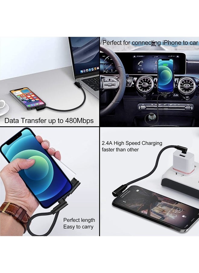 USB C to Lightning Cable 1ft 3 Pack MFi Certified Right Angle iPhone Charger 90 Degree Elbow Braided Lightning to USB C Cable for iPhone 13 12 11 Pro X XS XR 8 Plus 7 6 5 (Black)