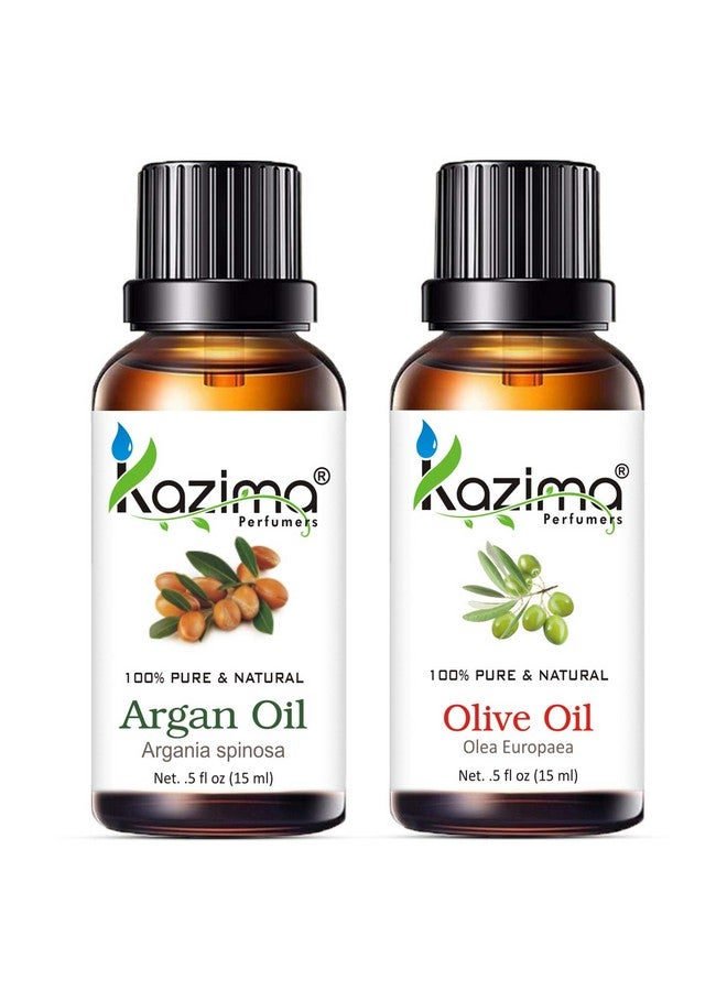 KAZIMA Combo Of Argan Oil And Olive Oil - 100% Pure Cold Pressed Carrier Oil For Acne, Hair Growth, Scalp Nourishment & Skin Moisturizing, 15 Ml Each - Image 2
