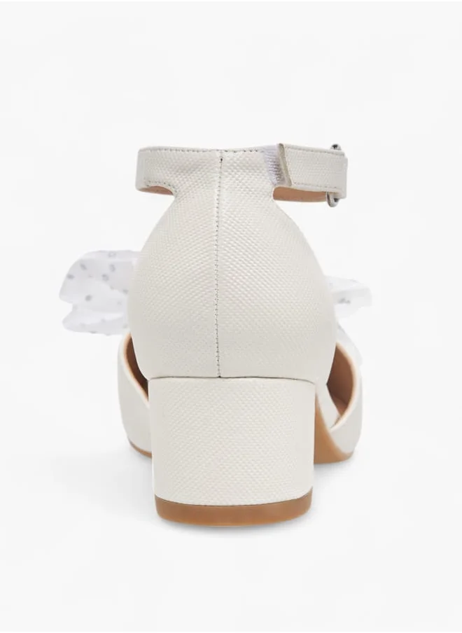 سيليست Girls Flower Applique Block Heel Shoes With Hook And Loop Closure
