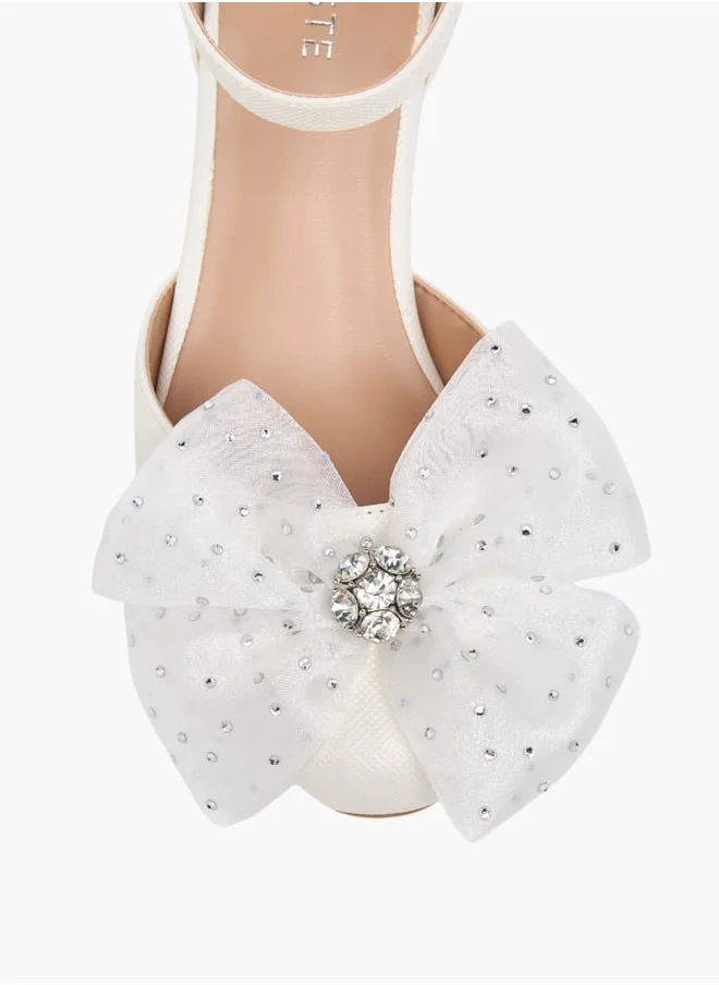 سيليست Girls Flower Applique Block Heel Shoes With Hook And Loop Closure