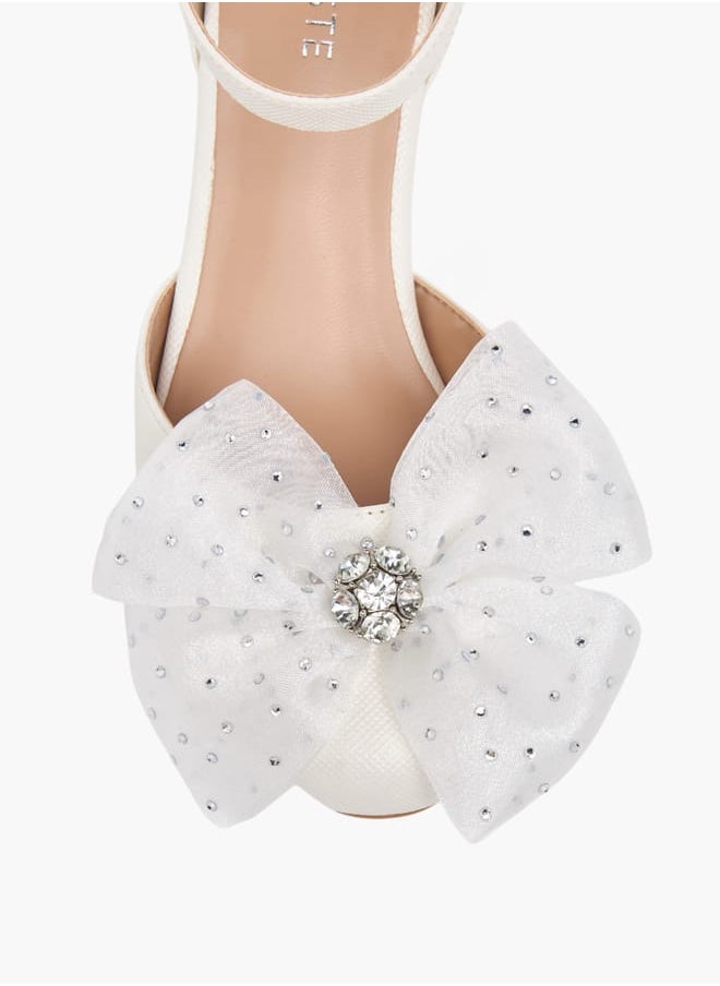 Celeste - Girls Flower Applique Block Heel Shoes With Hook And Loop Closure - Image 1