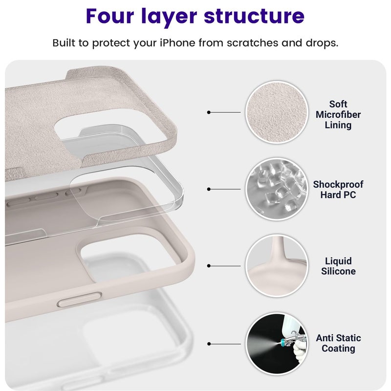 OTOFLY Compatible with iPhone 15 Pro Max Case,[Silky and Soft Touch Series] Premium Soft Liquid Silicone Rubber Full-Body Protective Bumper Case for iPhone 15 Pro Max (Stone) - Image 3