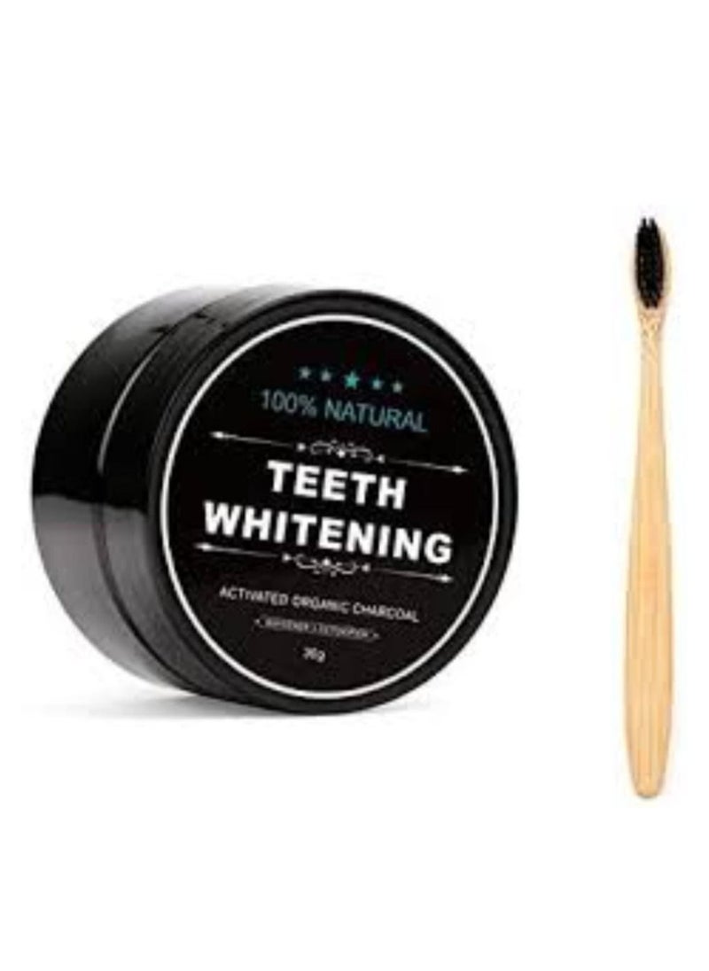 100% NATURAL - Activated Charcoal Teeth Whitening Powder With Organic Brush Black/Beige 30g - Image 1