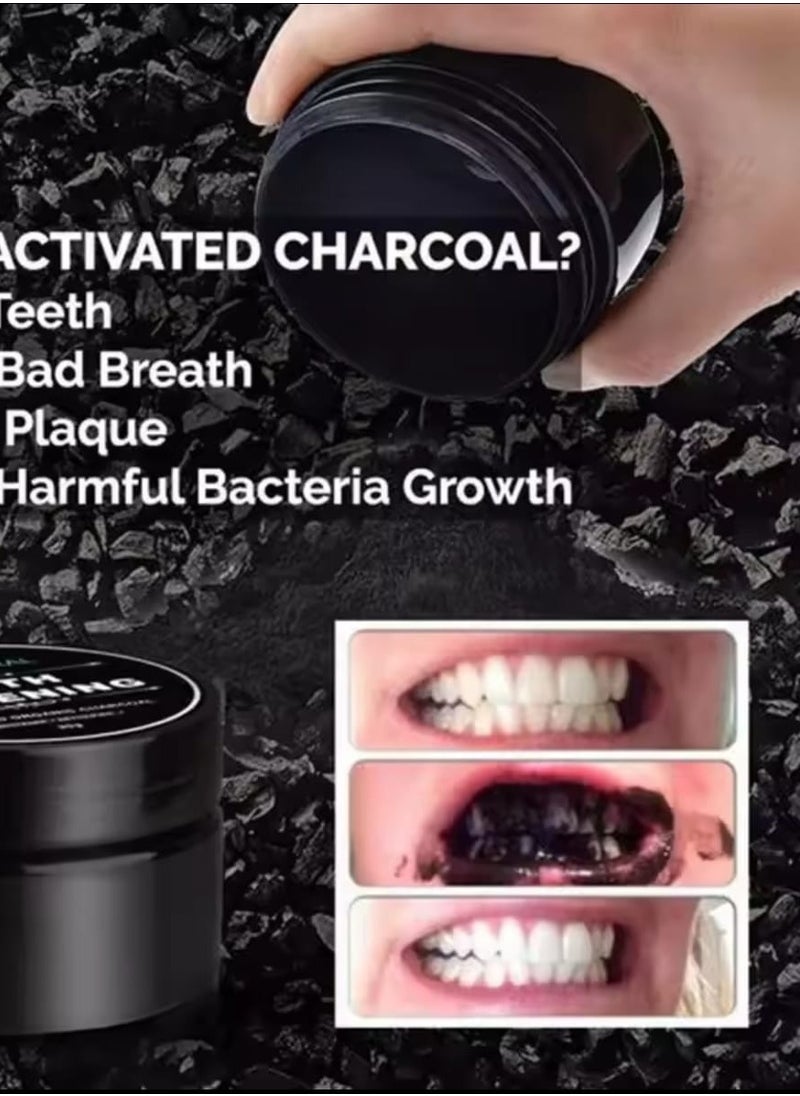 100% NATURAL - Activated Charcoal Teeth Whitening Powder With Organic Brush Black/Beige 30g - Image 1
