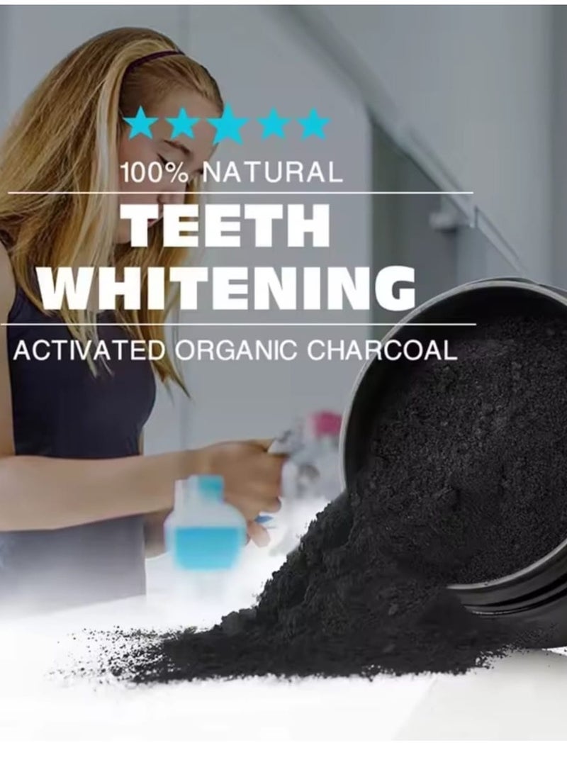 100% NATURAL - Activated Charcoal Teeth Whitening Powder With Organic Brush Black/Beige 30g - Image 1