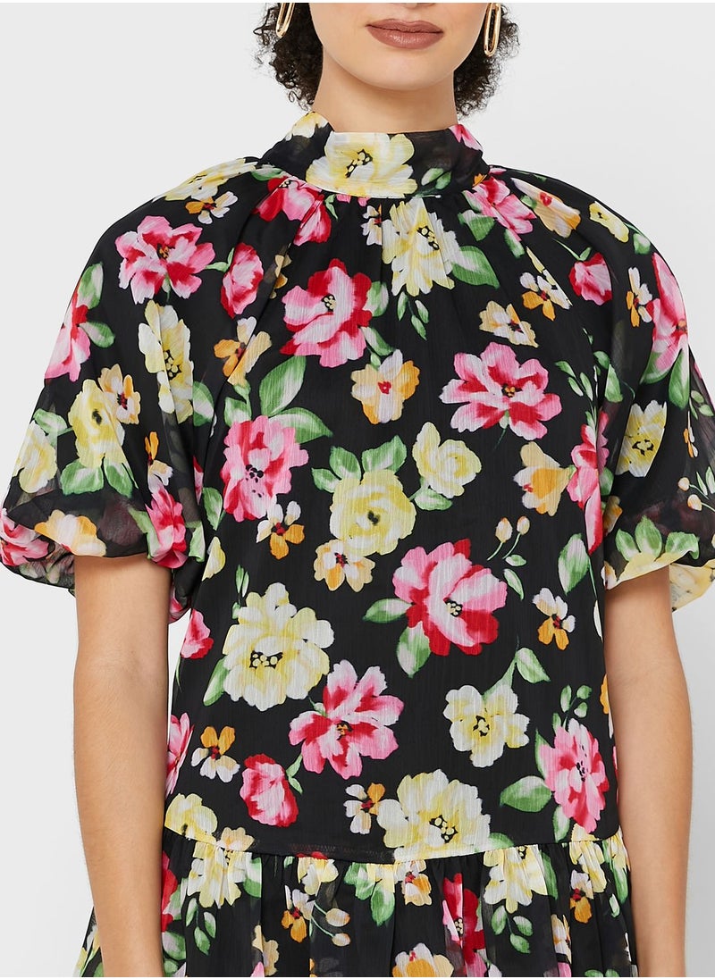 LOST INK - Large Floral Print High Low Midi Dress - Image 1