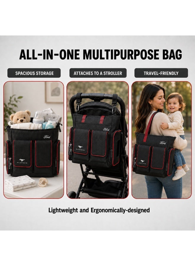 Ford Mustang - Pit Stop Deluxe Diaper Bag with Waterproof Changing Mat, upto 5 kg, Black - Image 2