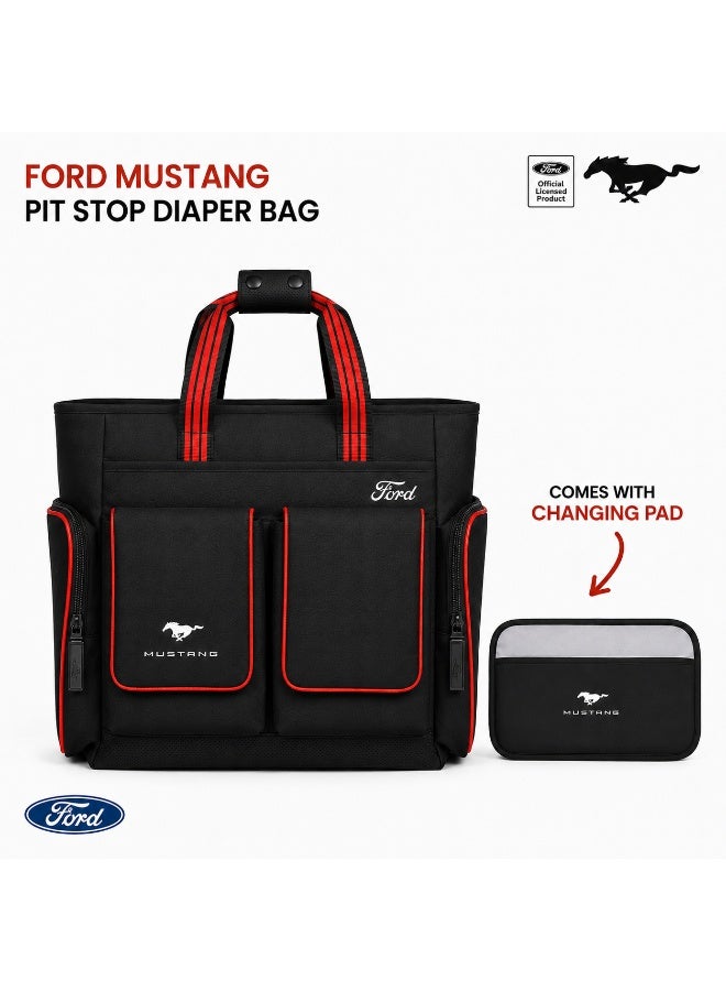 Ford Mustang - Pit Stop Deluxe Diaper Bag with Waterproof Changing Mat, upto 5 kg, Black - Image 1