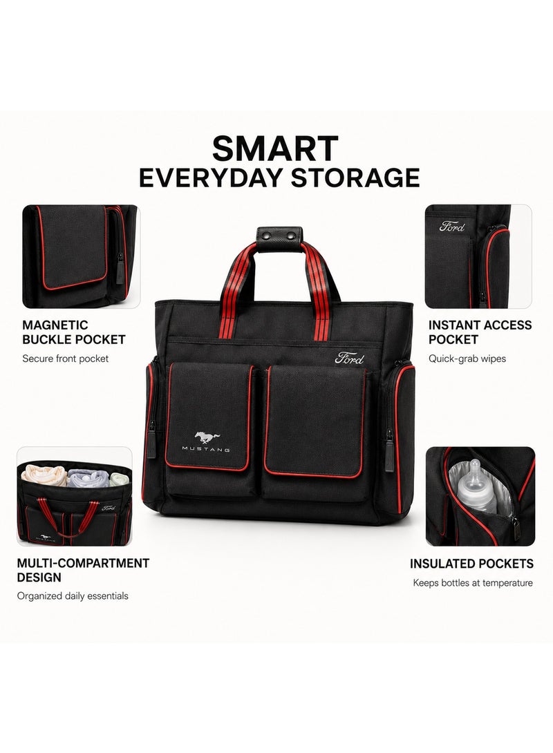 Ford Mustang - Pit Stop Deluxe Diaper Bag with Waterproof Changing Mat, upto 5 kg, Black - Image 3
