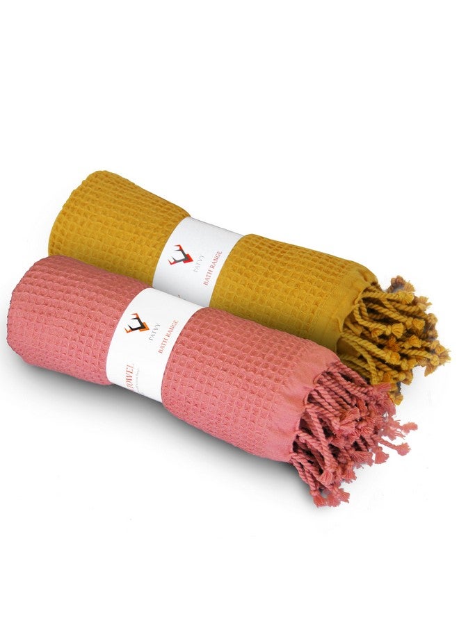 PATVY Bath Towels - 100% Cotton Waffle Weave Large Size Towels (75 x 150cm) - Quick Absorption &Faster Drying Bath Towel for Women & Men (Pack of 2, Brick & Mustard Yellow) - Image 1