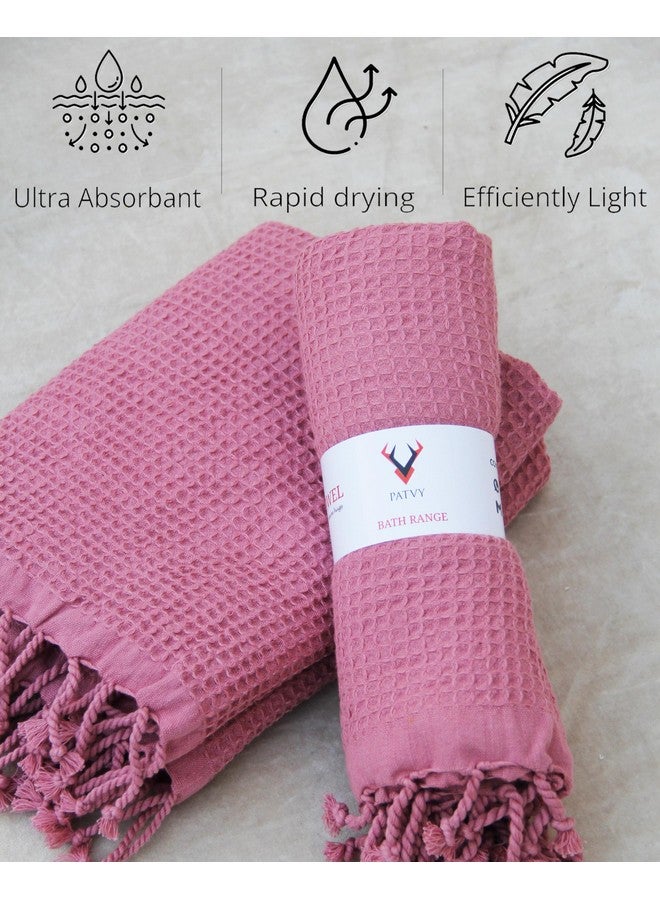 PATVY Bath Towels - 100% Cotton Waffle Weave Large Size Towels (75 x 150cm) - Quick Absorption &Faster Drying Bath Towel for Women & Men (Pack of 2, Brick & Mustard Yellow) - Image 3