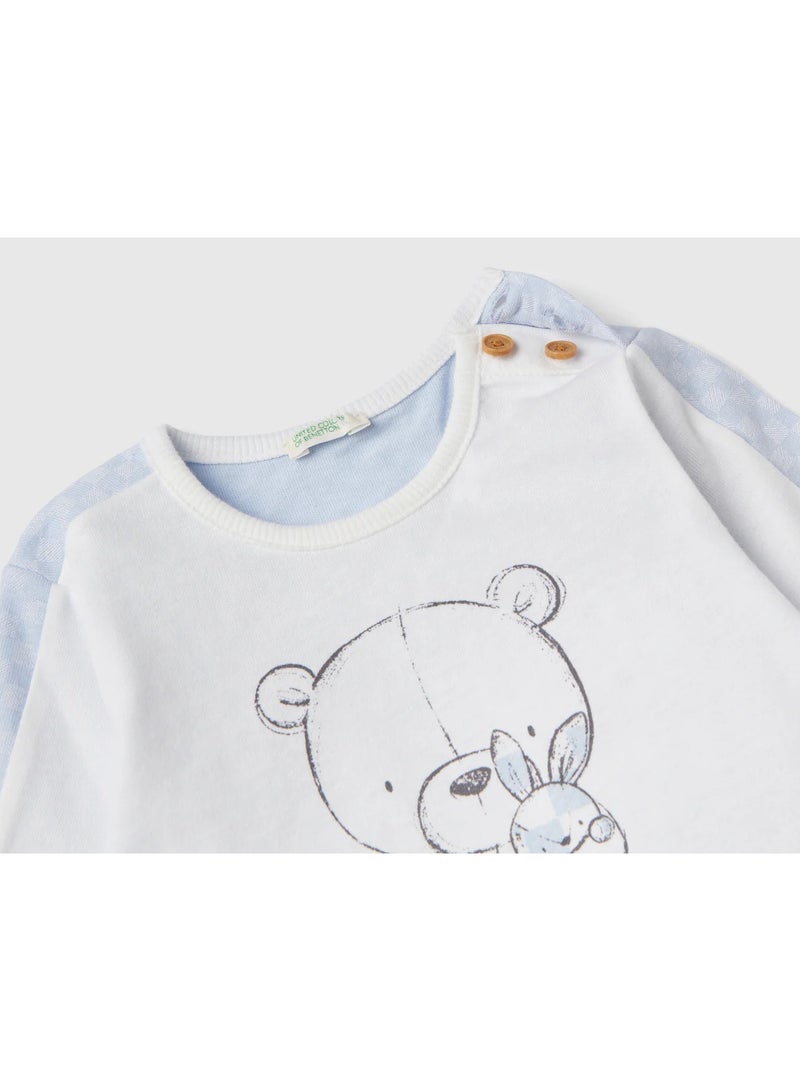 UNITED COLORS OF BENETTON Optical T-Shirt With Teddy Bear Print - 0-1 Month - Image 1