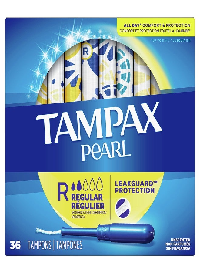 Tampax Pearl Tampons with Plastic Applicator, Regular Absorbency, Unscented, 36 Count - Image 1