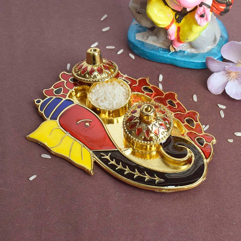 SATVIK STORE SATVIK 1 Pc Ganeshshaped Kankavati Roli ChawalRice Holder Akshata Kumkum Haldi Holder Indian Festival Rakhi Pooja Thali Diwali Pujan Puja Mandir Tika Platter Housewarming Gifts Items - Image 2