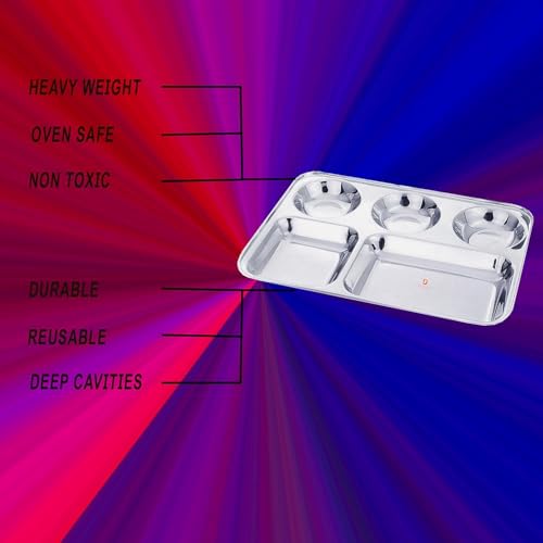 Dharam Paul Traders Extra Deep Cavity and Heavy Weight Stainless Steel Compartment Plate/Steel Dinner Set Plates/Bhojan Thali- Set of 6 - Image 3